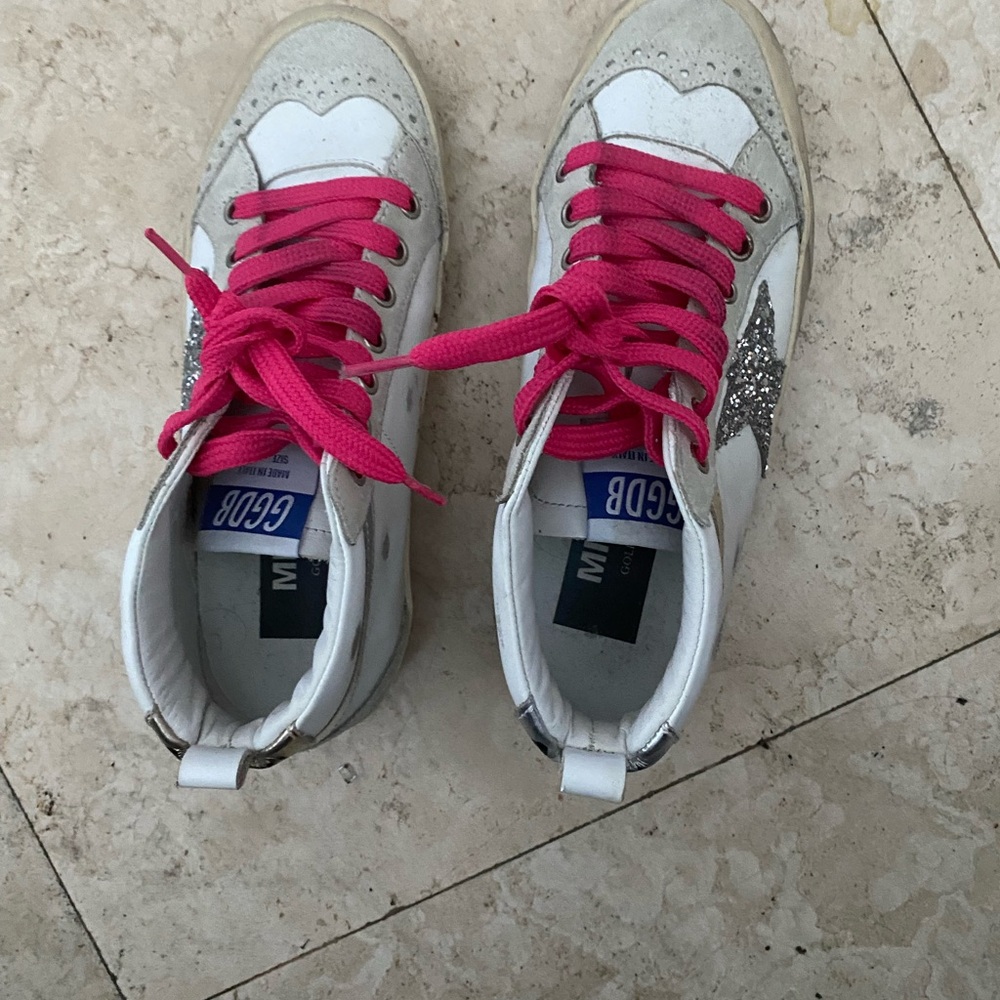 Like New Golden Goose Women's Sneakers with Pink Laces and Glitter Star